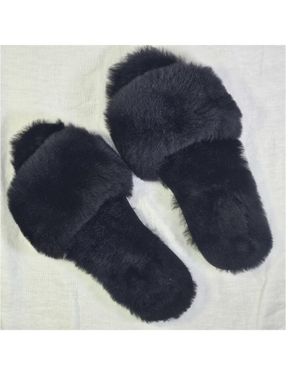 UGG Fluff Line Plush Fluffy Toe Post Thong Slide Slippers Women’s 8-8.5 Black